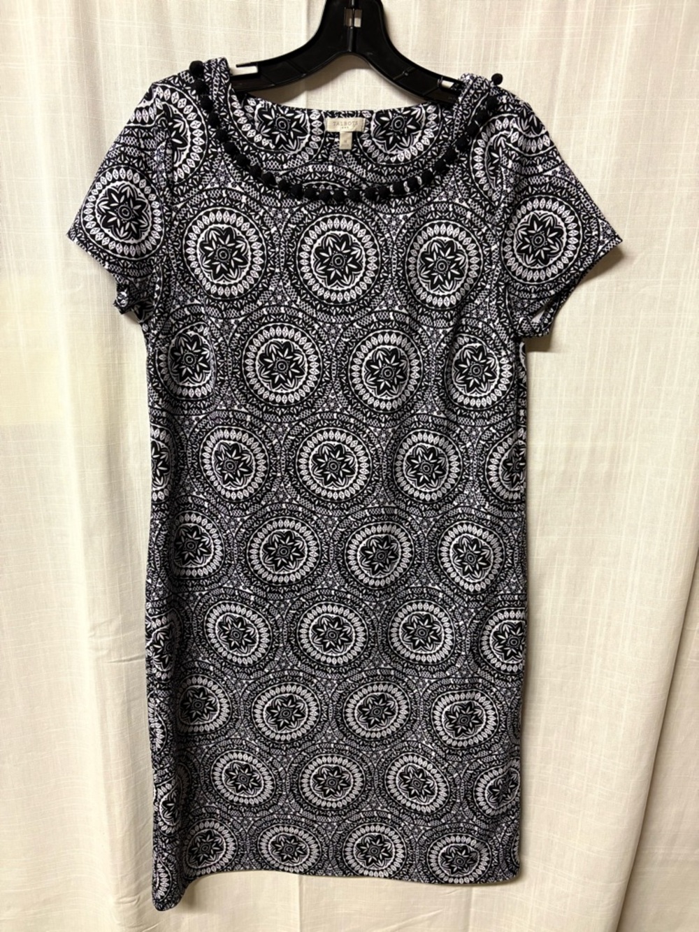 Talbots Black and White Medallion Sheath Dress